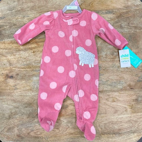 5/$20 NEW 0-3M Girls Dots & Lamb Footie Blanket Sleeper Pajamas - Picture 1 of 5